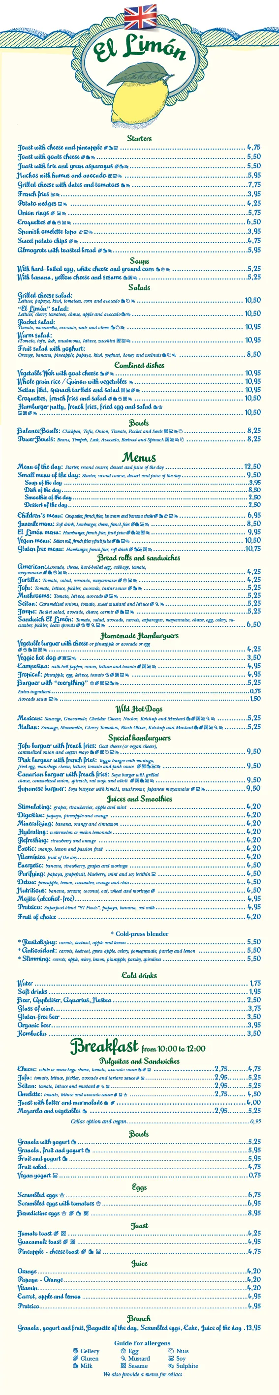 Carta El Limón Inglés